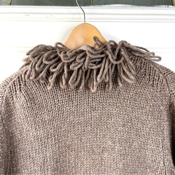 Lafayette 148 Chunky Fringe Trim Wool Brown Cozy Cardigan Sweater Size XL - Picture 6 of 6